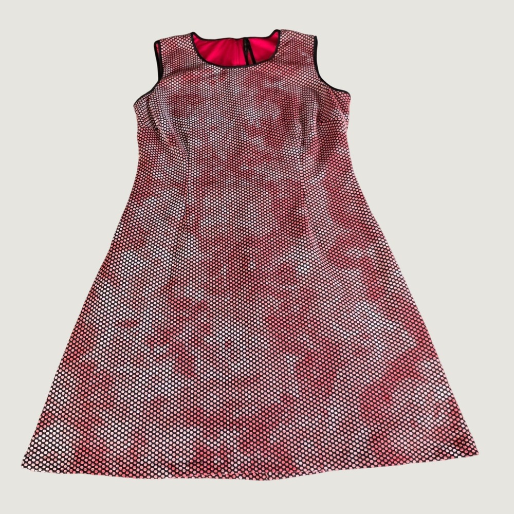Marc New York Women's Large Pink Black Polka Dot Cold Shoulder Fit Flare Dress